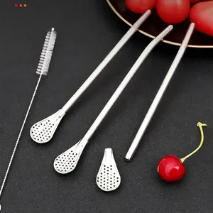 3 Counts Straws Spoon Stainless Steel Straw Spoon 7.2 Inch Yerba Mate Tea Drinking Straws Multifunctional Filtered Spoons Drinking Reusable Straw Stirring Spoon Straw for Travel Cup Mate Beach