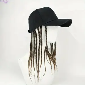 Hip-Hop Punk Baseball Cap with Braided Dreadlock Wig - Adjustable Snapback, High-Temperature Fiber, Black/Brown, 35.05cm & 44.96cm Lengths, Perfect for Motorcycle Style and Urban Fashion