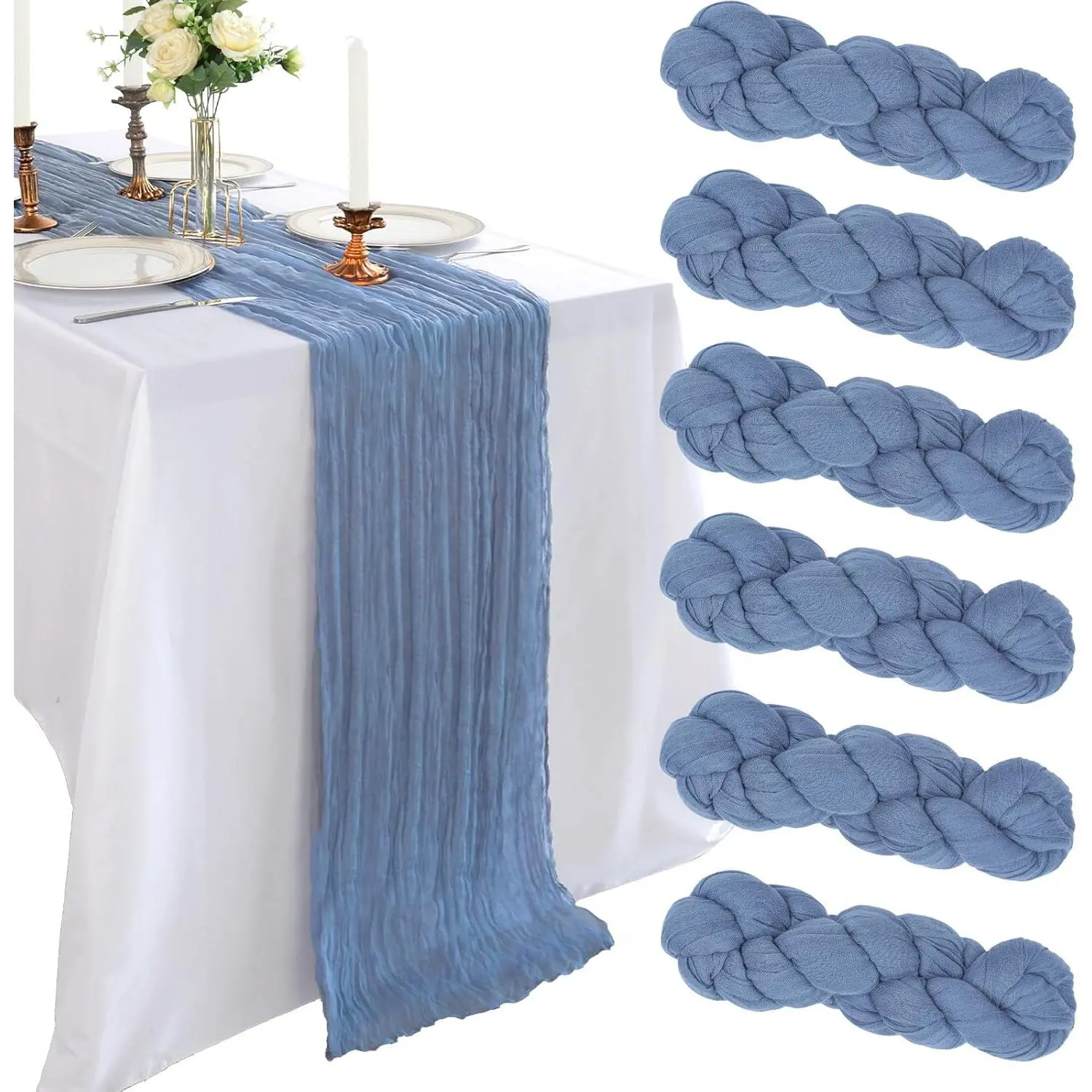 6 Pack 10FT Dusty Blue Cheesecloth Table Runner 120 Inch Long Gauze Rustic Boho Cheese Cloth Table Runner Sheer Fabric for Wedding Party Birthday Bridal  Shower Summer Centerpiece Home Decor
