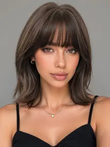 12 Inch Curly Synthetic Wig with Bangs, Deep, Natural Look, Easy to Manage, Suitable for All Ages, Elegant Women's Hairpiece, Natural Looking Wig