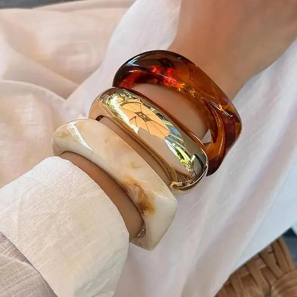 3pcs Acrylic Bangle Bracelet for Women Colorful Resin Bracelets Trendy Stack Statement Cuff Jewelry Gift