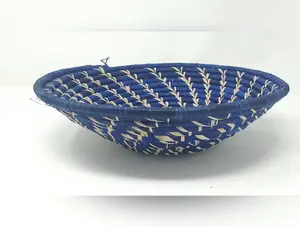 Colorful Artisan Handmade Basket - Blue with Pattern