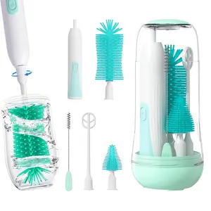 Electric Bottle Cleaning Brush, Baby Bottle Brush Cleaner Water Bottle Cleaning Kit, UV Disinfection Feature,Nipple Brush Pacifier Cleaner Straw Cleaner Brush for Newborns,6Packs Set scrubbing brush travel bottlebrush Smart
