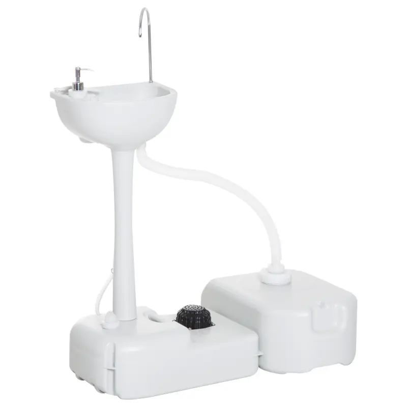 Portable Camping Sink - HDPE Plastic Handwashing Station with 4.5 Gal Tank, 6.3 Gal Recovery Tank, Rolling Wheels, Soap Dispenser, Towel Holder, Flexible Drainage Hose for RV, Boating