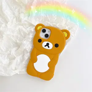 3D Rilakkuma Soft Silicone Protective Phone Case, Cute Cartoon Cover for iPhone 16/15/14/13/12/11 Pro, X, XS, XS Max, XR, 6/7/8 Plus, 4/4S, 5/5S and SE, Smartphone Casing