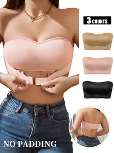 Women's Solid Wireless Push Up Bandeau Strapless Bra, Seamless Bra, Comfortable Breathable Casual Front Buckle Bra, Lingerie for All Seasons