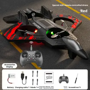 Red Foam RC Airplane - Remote Controlled Aeroplane with Dual Batteries, Special Skills, Accessories, Display Stand, and Charging Cable, Rc Airplanes, Remote Controlled Aeroplanes