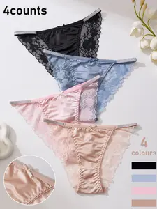 Women's Satin Lace Panties Set, Soft & Smooth Fabric, Elegant Chic Breathable Design, Ideal for Everyday Wear, Comfortable Underwear for Women