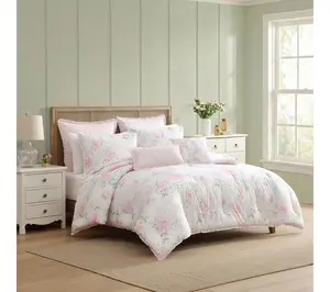 Laura Ashley Serenity Roses Pink/Green 5Pc TwinComforter Set Laura Ashley Serenity Roses Pink/Green 5Pc TwinComforter Set