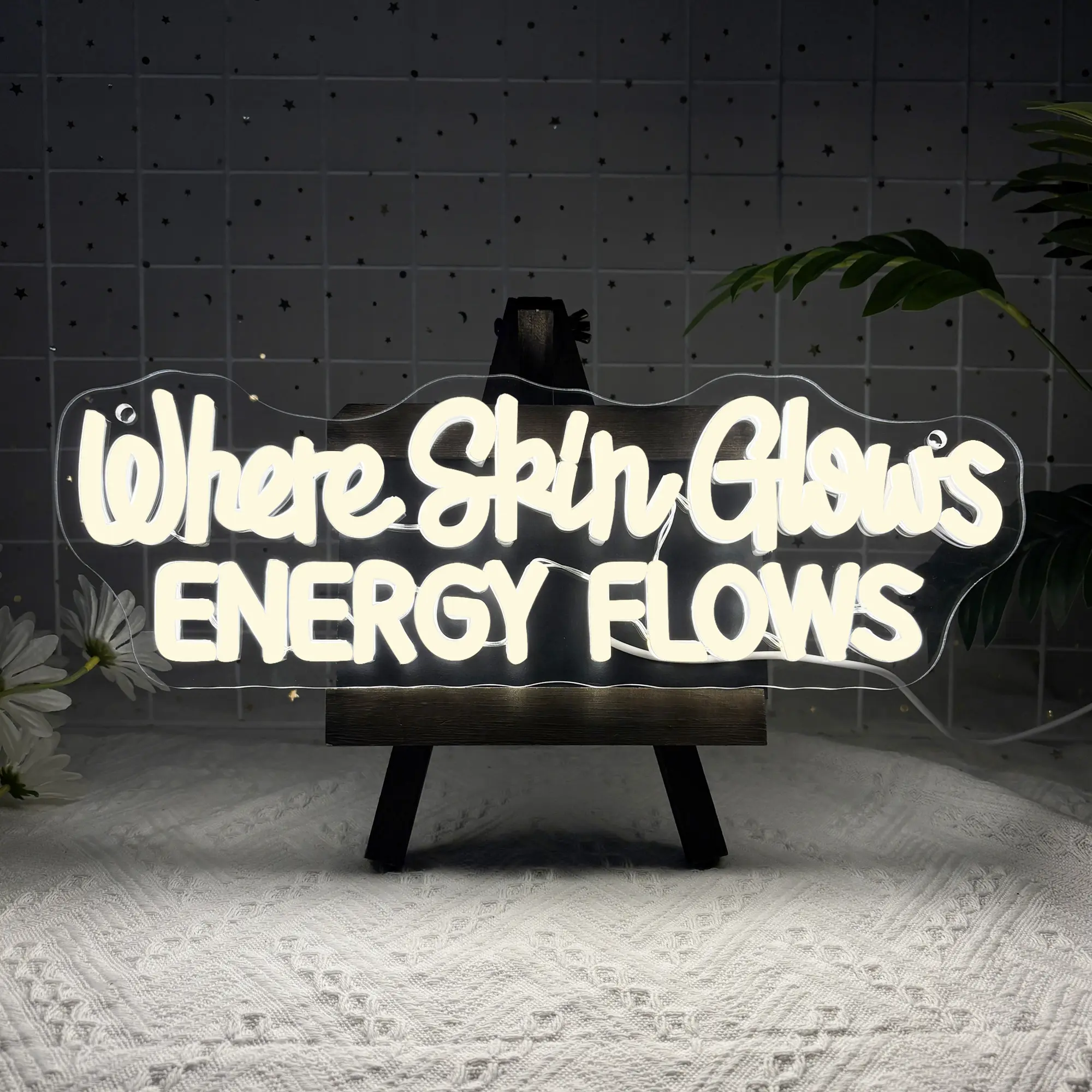Where Skin Glows Energy Flows Neon Sign for Wall Decor, Large Neon Signs Esthetician Spa Decor, Birthday Gifts for Family and Girlfriend,  Decor Christmas Led Neon Lights Home Decoration Lamp