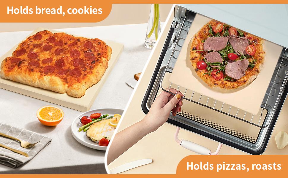 BIG HORN OUTDOORS 12/16'' Pizza Stone for Oven & Grill Square Bread Baking Stone Heavy Duty Cordierite