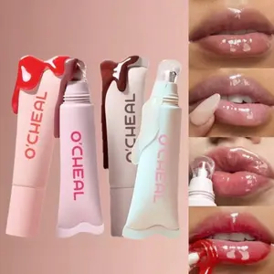 4Colors Moisturizing and Hydrating Lip Gloss Liquid Lip Gloss Essence Lip Freeze Lip Glaze Brightening Color Moisturizing Lip Glaze Easy To Color Non-stick Cup Glass Mirror Feeling Glossy Lip Glaze, Cosmetic