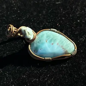 Natural Larimar Copper Hand Designed Custom Pendant for Unisex