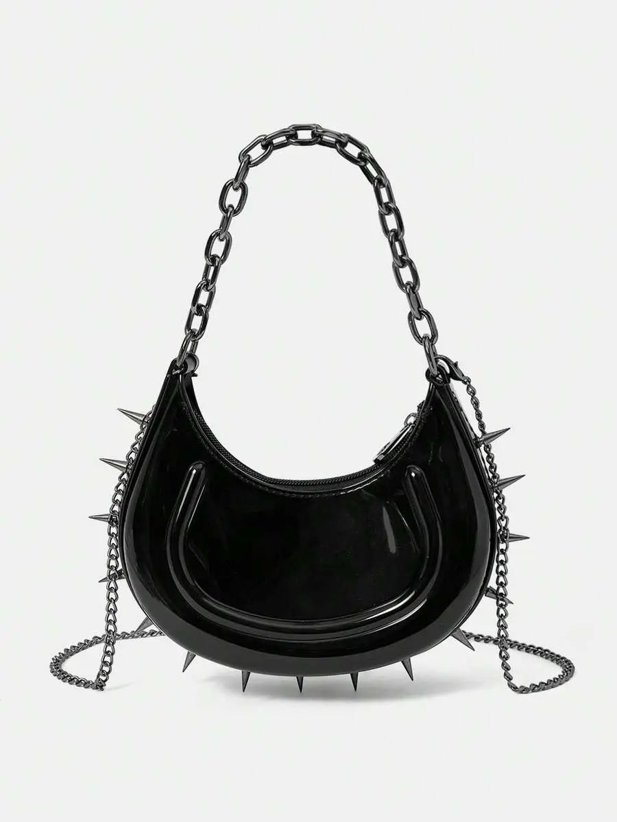 LUNA LAYER Grunge Punk Studded Spike Chain Crossbody Jelly Bag
