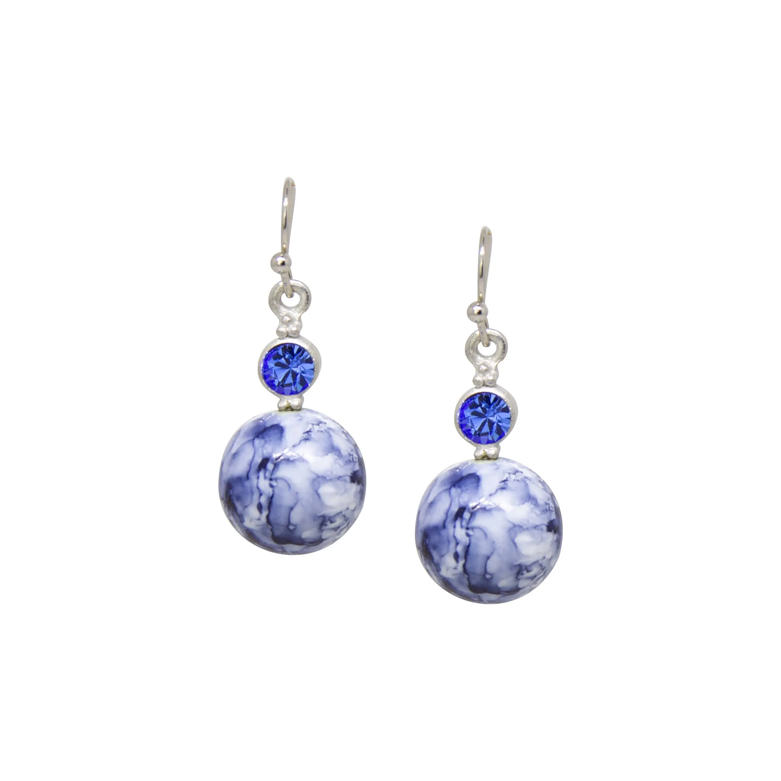 Blue Denim Baubles & Sapphire Blue Crystals Drop Earrings