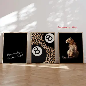 Three-Piece Set / Canvas Material Leopard Print Theme Poster Decor Black Premium Quality Canvas Prints Posters Ideal Gift for Friends and Family Frameless