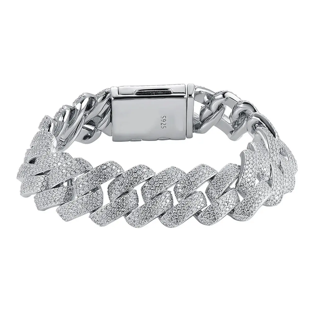 D VVS1 All Moissanite Cuban Bracelets for Women Man Hip Hop Party Fine Jewelry with Sterling Sliver Bracelet