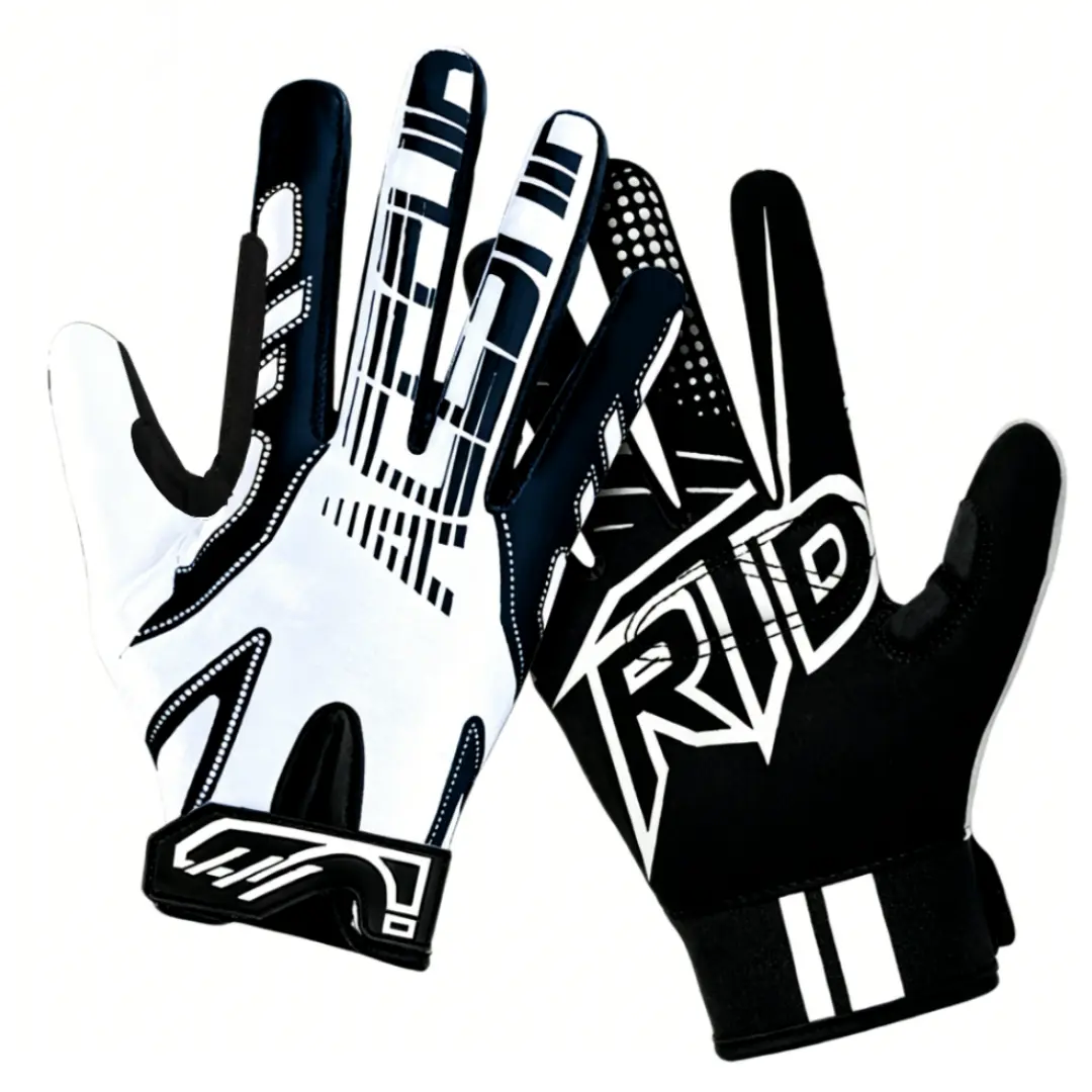 1 Pair Black & White Two-tone Baseball Batting Gloves, Full Finger Design with Non-slip Palm and Adjustable Wrist Strap, Unisex for Outdoor Activities, Baseball Training and Various Sports