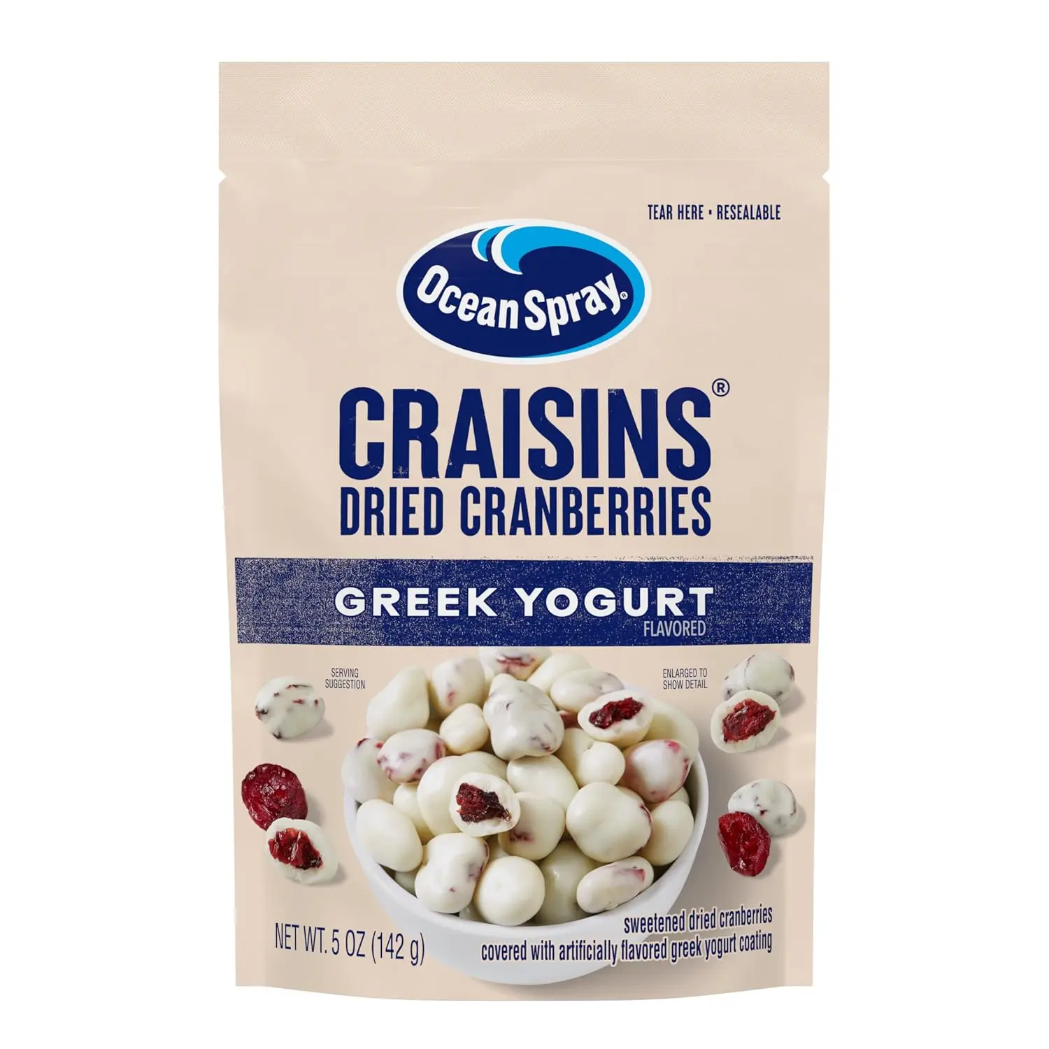 Greek Yogurt Covered Craisins, Greek Yogurt Flavored Covered Cranberries, Dried Fruit, 5 Oz Pouch