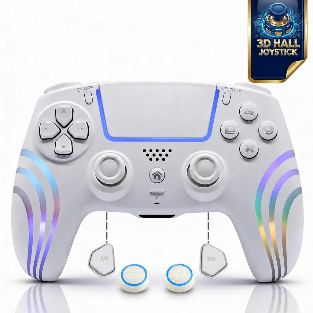 PS5/PC RGB Wireless Game Controller with Anti-Drift Sticks – Programmable Macro Back Button, 6-Axis Gyroscope, Dual Vibration, Rapid Fire, Touchpad, Bluetooth 5.0, 3.5 mm Audio and Microphone Jack, Back-to-School Season, Back-to-School Gear