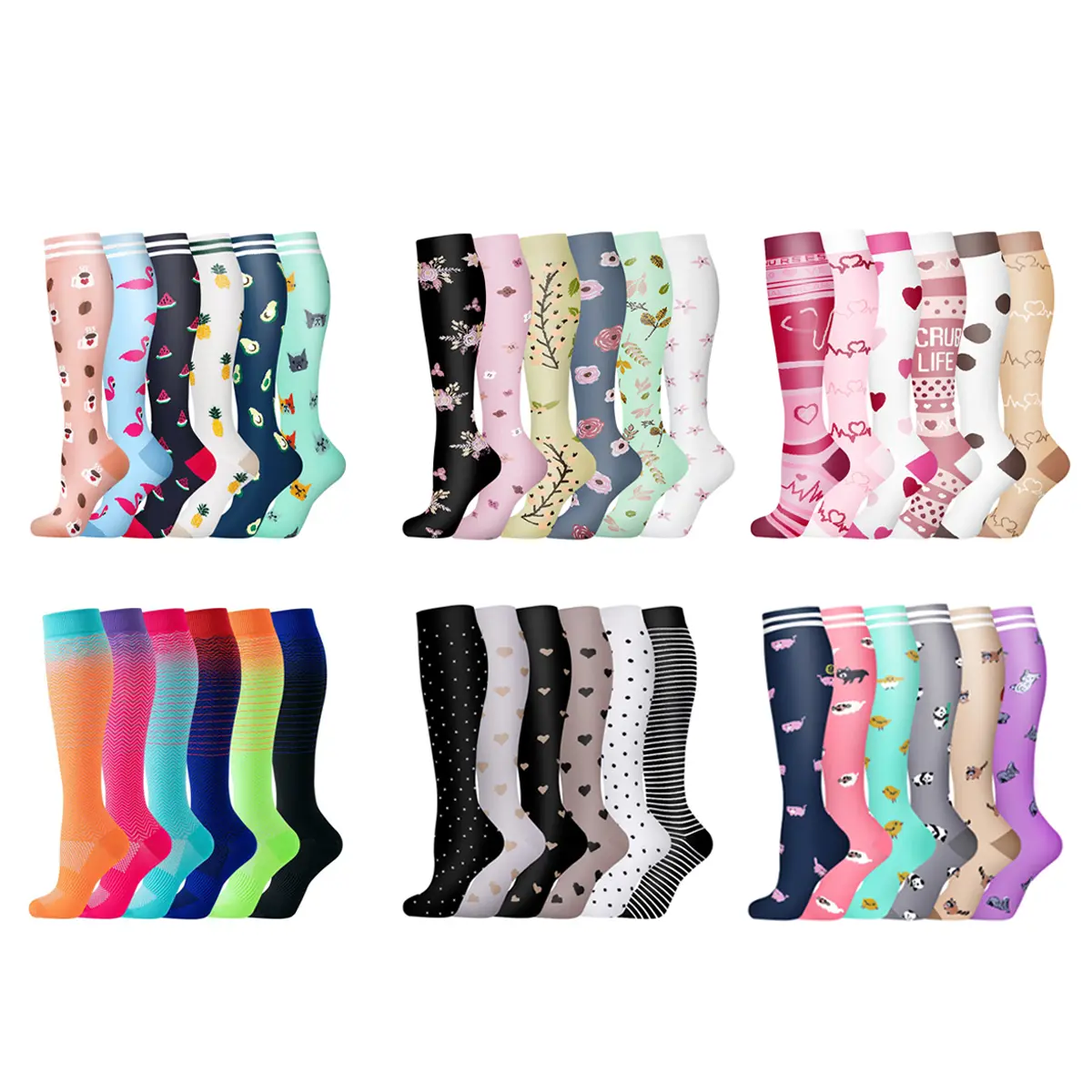 Men's 6-PCS Copper Compression Thigh High Socks - Ergonomic, Soft Breathable, Elastic, Wrinkle Resistant, Rib, Non Slip, Sweat Absorbent Athletic Medical Support Socks for Running, Nursing, Non Slip Socks