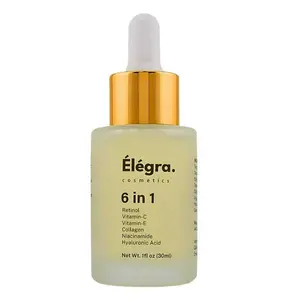 Élégra. Cosmetics 6-in-1 Facial Serum with Hyaluronic Acid Vitamin C E Collagen Retinol & Niacinamide for Firming Tightening Skin
