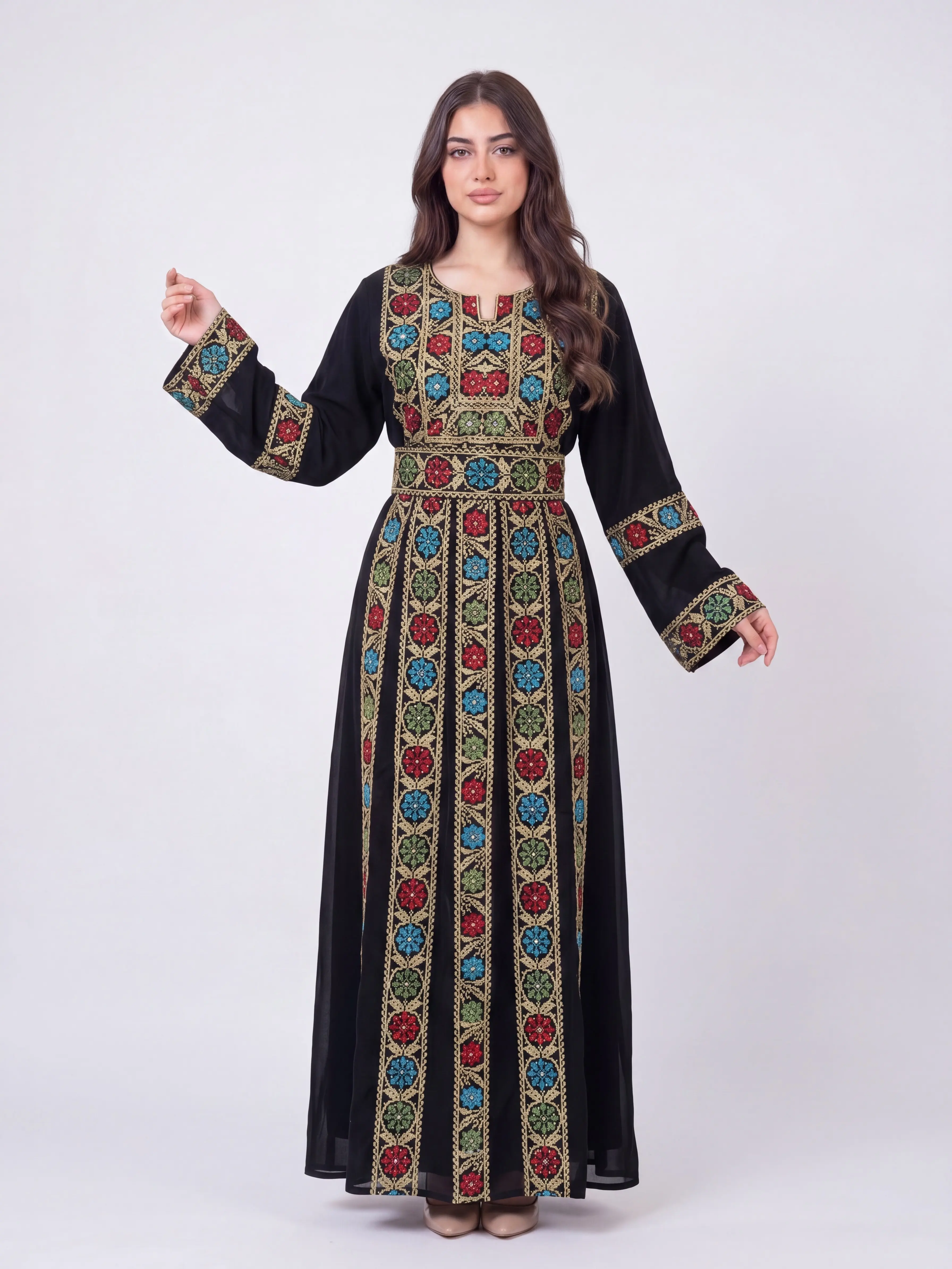 Women's Embroidered Floral Abaya, Traditional Modest Thobe in Premium Fabric with a Graceful Drape, Ramadan and Eid Elegance