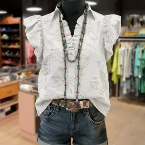 Cherrybetty 100% Cotton Elegant Embroidered Flower Flutter Sleeve Top Outfit Inspo Spring Fashion Going Out Tops Sweety Comfort Elegant Outfits