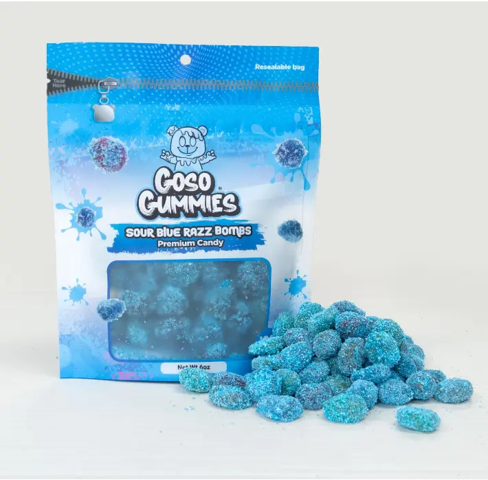 Goso Gummies Sour Blue Razz Gusher Bombs – 6oz Resealable Bag – Sour Blue Raspberry Filled Gusher Candy