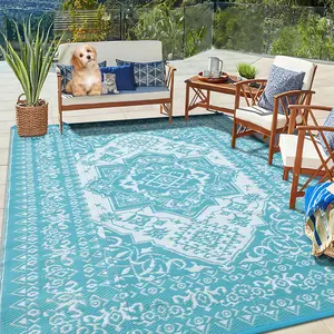 Outdoor Rug Patio Waterproof Rug Vintage Floral Camping Rug Double-sided Plastic Straw Rug Waterproof Mat for RV Deck Beach Balcony Courtyard Picnic