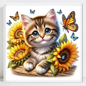 DIY Artificial Rhinestones Arts Painting Kit Without Frame, Cute Cat Theme Animals DIY Painting, Handmade Craft Art Decoration