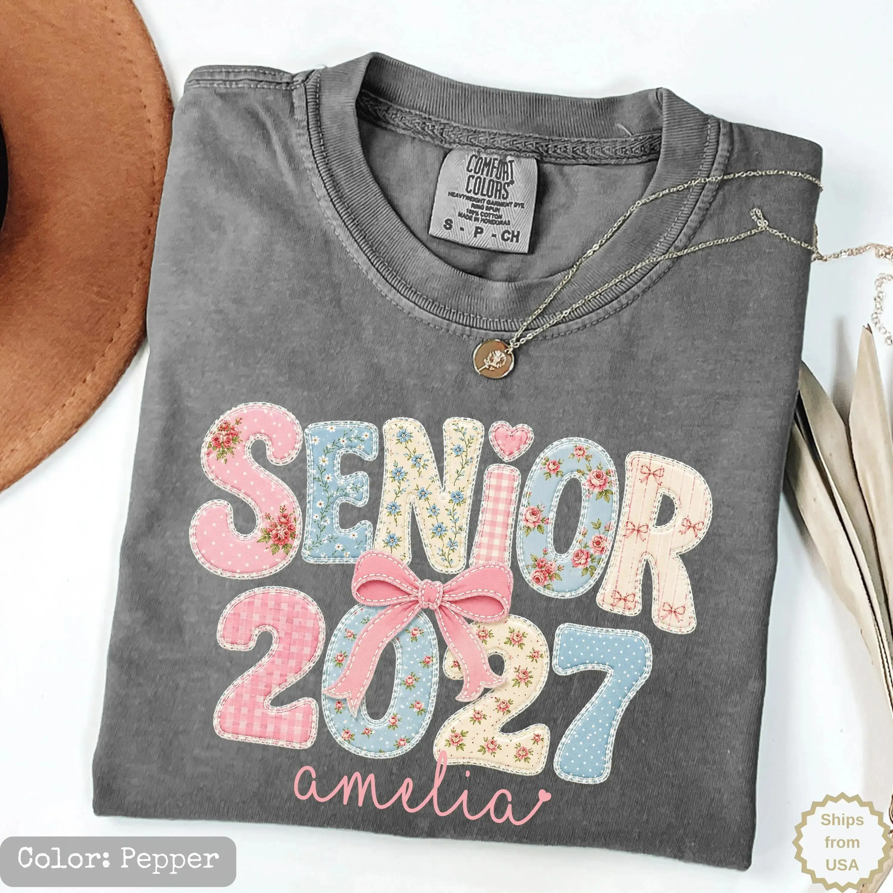 Comfort Colors Custom Senior 2027 Shirt, Personalized Graduate 2027 T-Shirt,High School Graduation Gift,Coquette Girly Senior Shirt