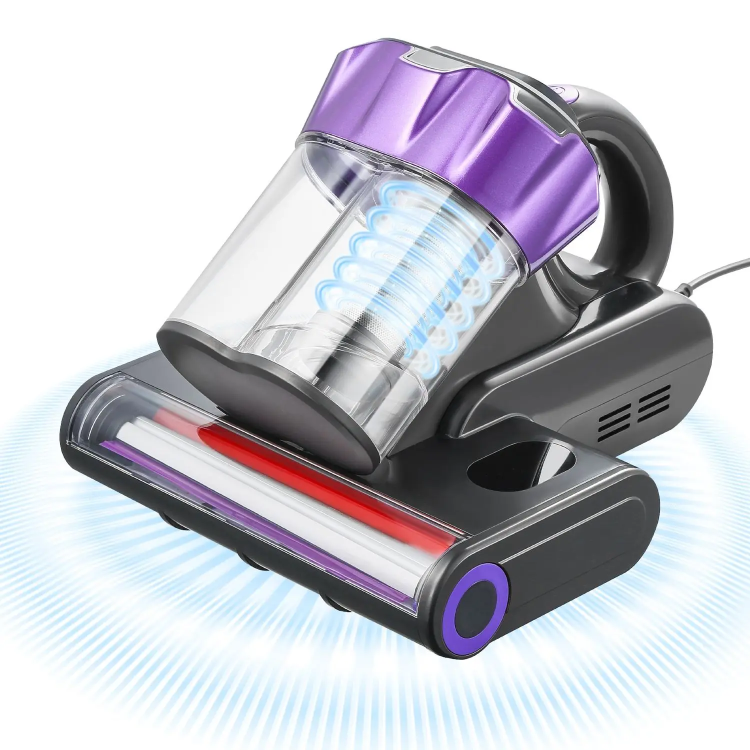 VEVOR Corded Anti-Dust Mite Mattress Vacuum Cleaner - 550W Motor Home Cleaning Machine, 18Kpa Powerful Suction, Dual Dust Bin, HEPA Filter, Heating, Ultrasound Tech, Cleaning Lights, Silicone Bristles, Handheld for Bed, Sofa, Gray for Homes with Kids, Dua