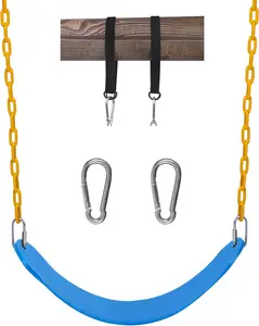 Swings Seats Heavy Duty with 66" Chain,Playground Swing Set Accessories Replacement with Snap Hooks and Hanging Strap Support 440lb Blue