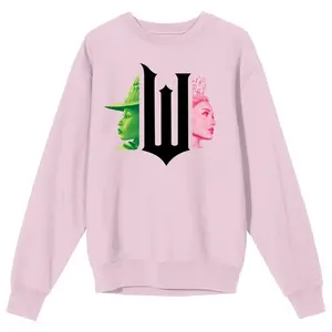 Wicked Part 1 W Character Graphics Women's Cradle Pink Crew Neck Long Sleeve Sweatshirt-Small