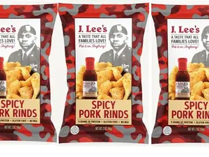 J. Lee’s Spicy Pork Rinds - Crunchy & Flavorful (Not Too Spicy) 9g Protein Zero Carbs Keto Friendly No Artificial Ingredients Natural Snack Crispy