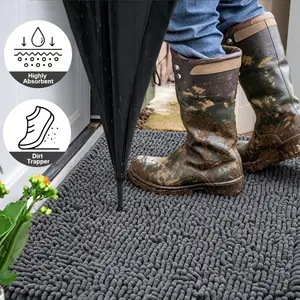 Front entrance mat,mud stopper mat, water absorbent, dirt trapping, chenille floor mat, anti-slip and easy to clean, suitable for entrances, walkways, courtyards, balconies, indoor and outdoor use