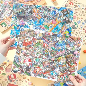 5 Sheets/bag Sticker Pack, Pet Material, Amusement Park Comic Style Scenery Art Stickers, Perfect Holiday Birthday Gift