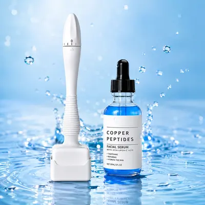 GHK-Cu Copper Peptides Facial Serum with Hyaluronic Acid, Home Daily Hydrating Skin Care Set with Ad