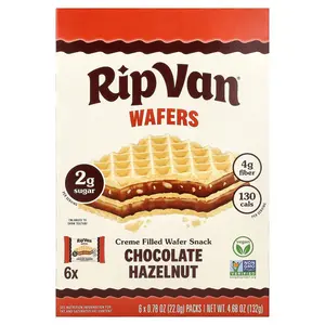 Rip Van Wafels Creme Filled Wafer Snack, Chocolate Hazelnut, 6 Pack, 0.78 oz (22 g) Each