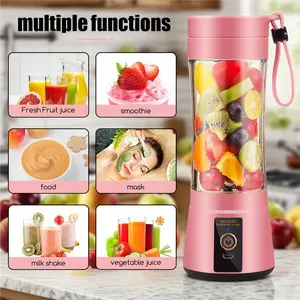 12.85 oz Rechargeable Portable Mixing Cup 1200mAH Electric USB Juice Blender Mini Mixer 380ml Six Blades Perfect for Blending in Pink Black Purple, Compact, On-The-Go