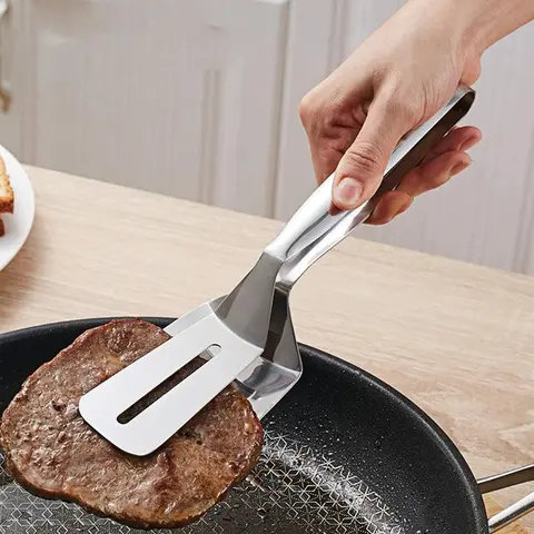 Kitchen Cooking Tongs, 1 Count Stainless Steel Multipurpose Barbecue Tongs, Fried Steak Clamp Spatula, Hot Foods Kitchen Utensil