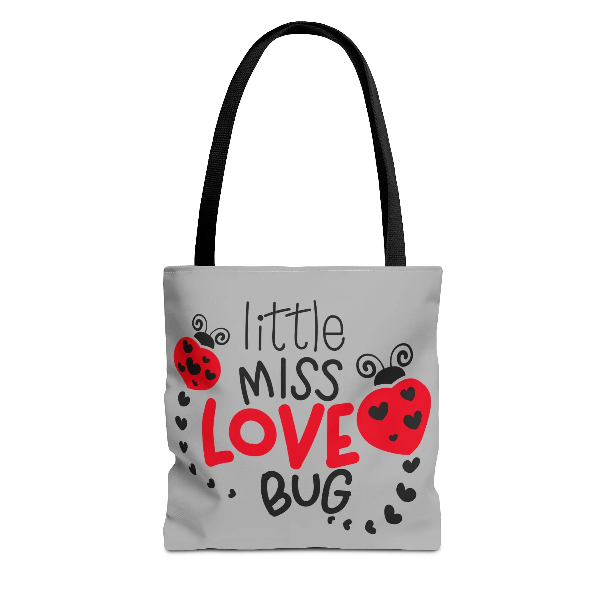 Ladybug Print Tote Bag for Women, 'Little Miss Love Bug' Hand-Lettered Art, Polyester with Reinforced Cotton Straps and Boxed Corners