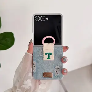 Fashion silver denim phone case with ring for Samsung Galaxy Z Flip 7 Flip 6 flip5 4 3 5G cover cute shock Funda protection cove