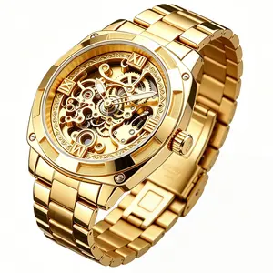 Mechanical Automatic Men's Watch, Stainless Steel Band, Pointer Display, Round Case,Perfect Gift Choice, Without Battery