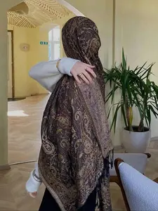 Women's Fashion New Winter Jacquard Scarf Thick Warm Turban Hijab, Stylish Muslim Headscarf for Ladies, Cozy Knit Shawl for Cold Weather