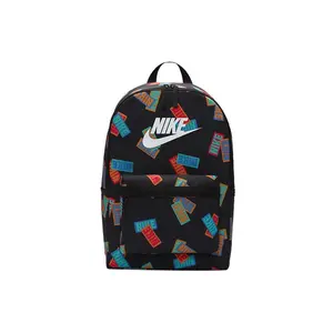 Nike Full-Logo Print High-Capacity Fabric Backpack for Students, Unisex, Black