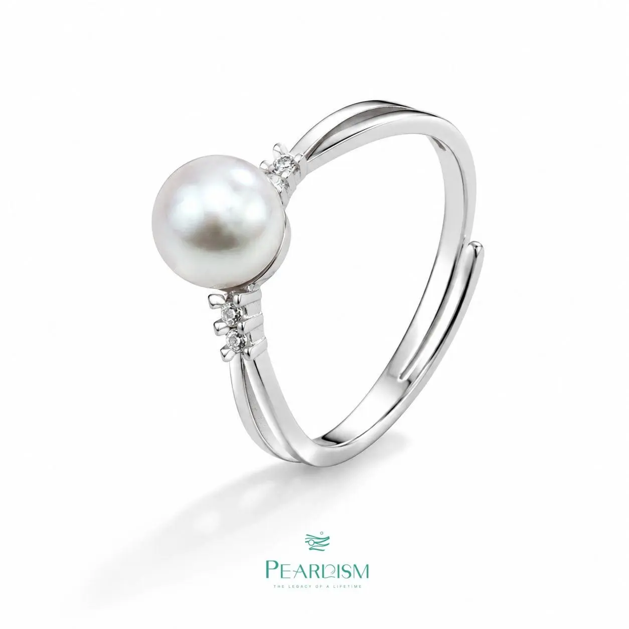 PEARLISM Dainty Everyday Rare Ginza Pearl Ring | 6.5-7mm Silver CZ Hypoallergenic-ASAR015