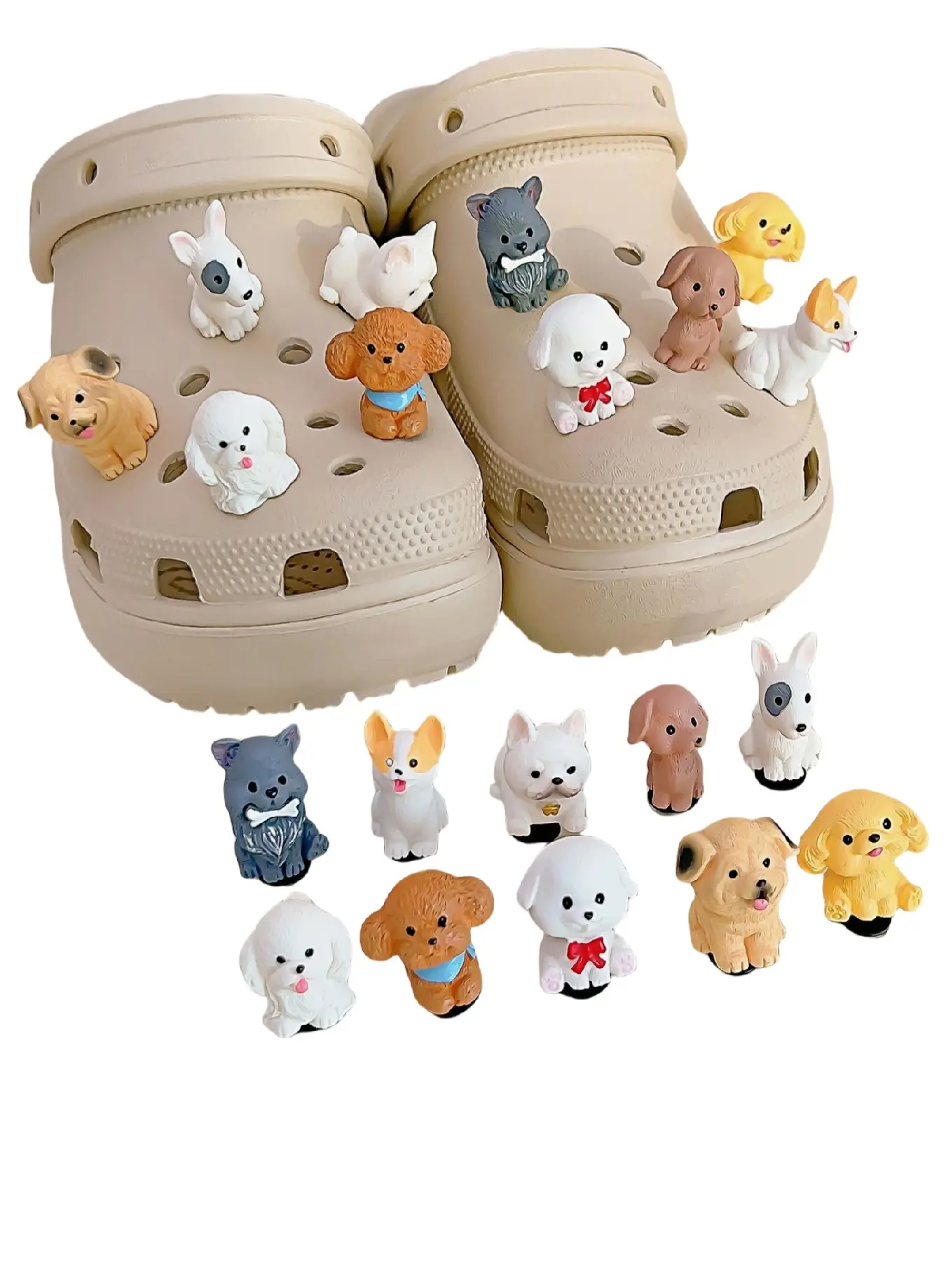 10-Pack 3D Dog Pet Hole Shoes Decorations, Cute Animal Design, All Seasons Pet Accessories, Kawaii Style Shoe Ornaments, Decorative Shoe Accessories, Shoe Charms, Shoe Charms Set