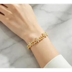 2026 New Diamond-Studded Hip Hop Bracelet for Men and Women, Inlaid with Moissanite, Gold and Silver Two-Tone Star-Shaped Anklet/Bangle Jewelry, Unisex